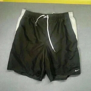 Nike Vintage Swim trunks Swimsuit Mens L black Gray stretchy Mesh lining 1058